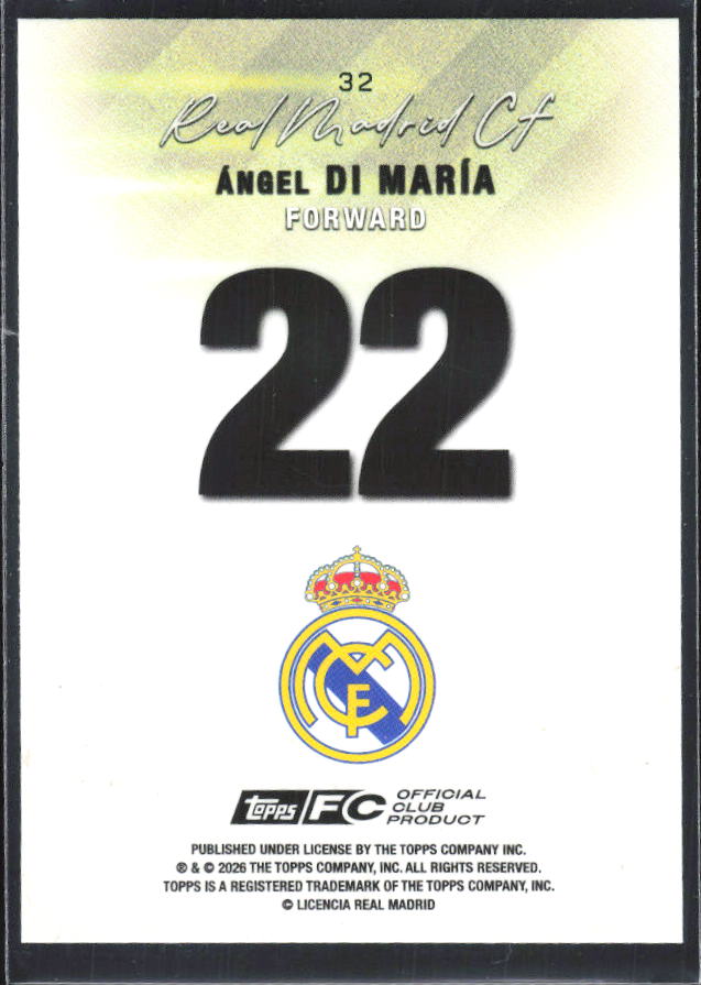 2025-26 Topps Real Madrid Team Set #32 Ángel Di María – baksida
