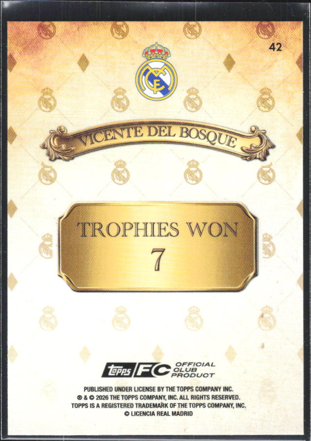 2025-26 Topps Real Madrid Team Set #42 Vicente del Bosque – baksida