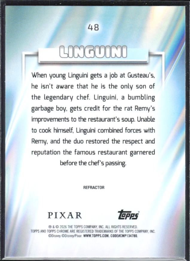 2026 Topps Chrome Disney #48 Linguini Refractor – baksida