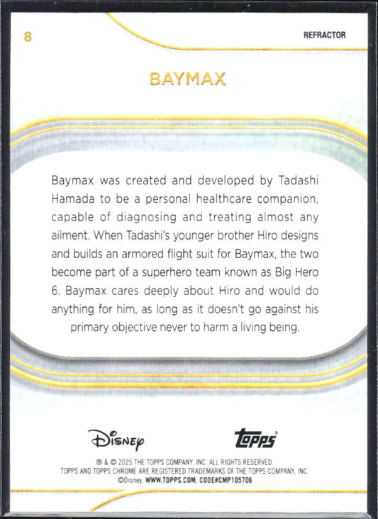 2025 Topps Chrome Disney #8 Baymax Refractor – baksida