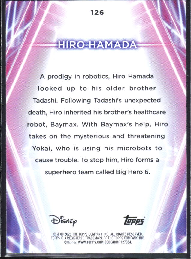 2026 Topps Disney Neon #126 Hiro Hamada Rainbow Foil – baksida