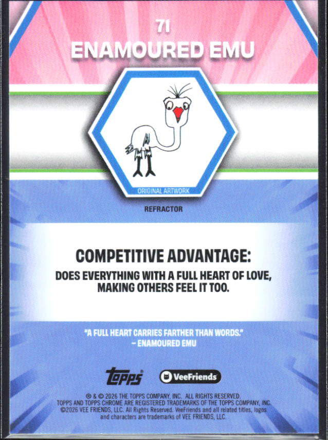 2026 Topps Chrome VeeFriends #71 Enamoured Emu Refractor – baksida
