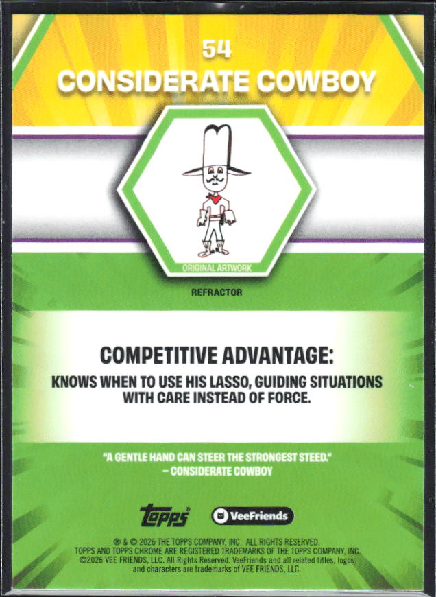 2026 Topps Chrome VeeFriends #54 Considerate Cowboy Refractor – baksida