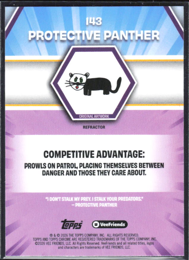 2026 Topps Chrome VeeFriends #143 Protective Panther Refractor – baksida