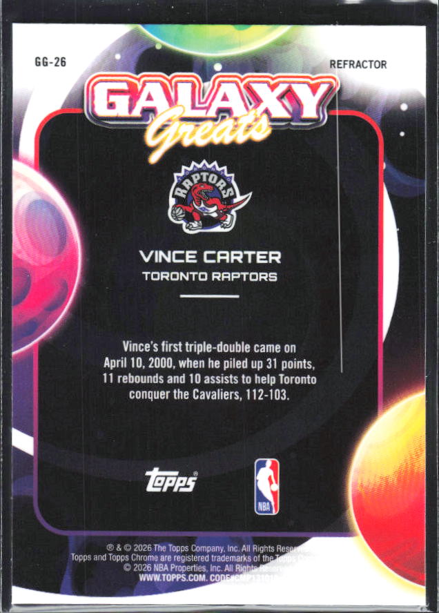 2025-26 Topps Cosmic Chrome #GG-26 Vince Carter Galaxy Greats Refractor – baksida