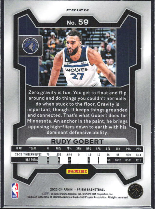 2023-24 Panini Prizm #59 Rudy Gobert Silver Prizm – baksida