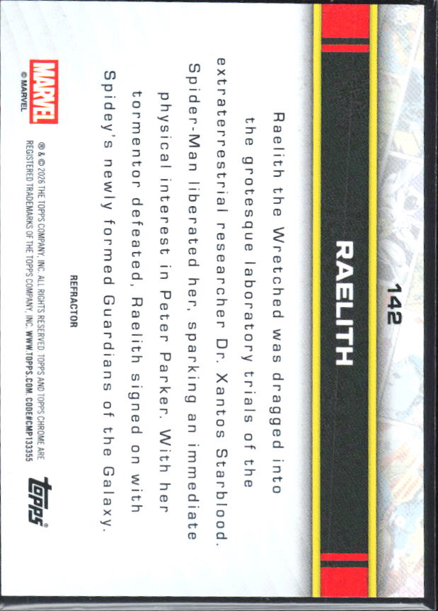 2026 Topps Chrome Marvel Comics #142 Raelith Refractor – baksida