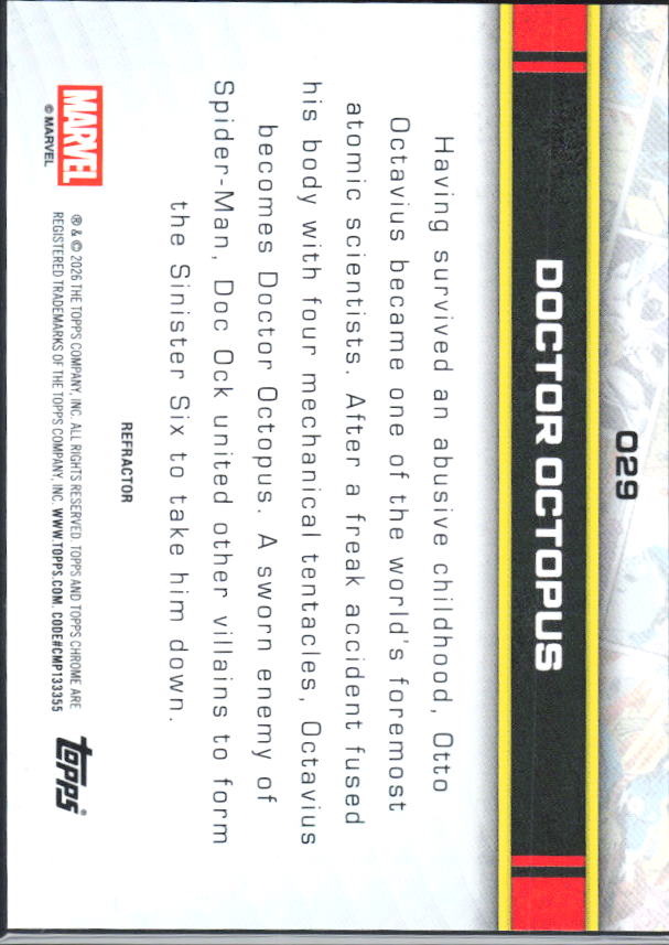 2026 Topps Chrome Marvel Comics #029 Doctor Octopus Refractor – baksida