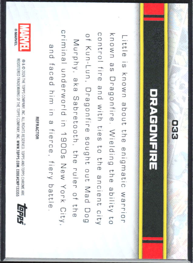 2026 Topps Chrome Marvel Comics #033 Dragonfire Refractor – baksida