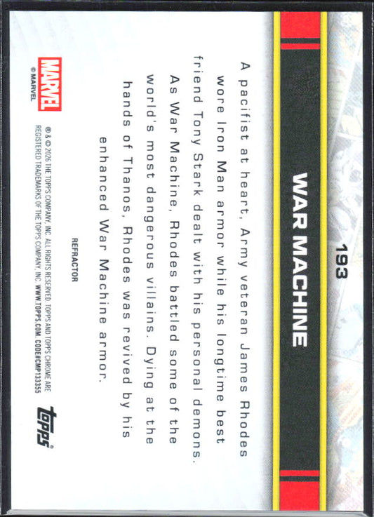 2026 Topps Chrome Marvel Comics #193 War Machine Refractor – baksida