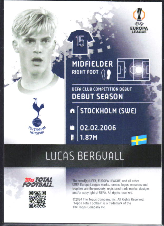 2024-25 Topps Total Football #647 Lucas Bergvall Fusion Series 1/5 – baksida