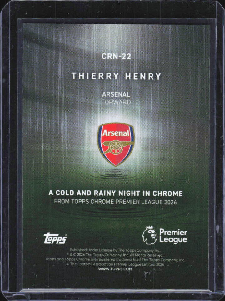 2026 Topps Chrome Premier League #CRN-22 Thierry Henry A Cold and Rainy Night in Chrome – baksida