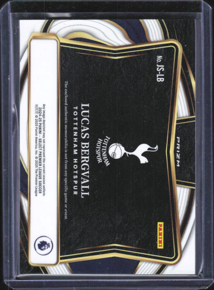 2024-25 Panini Select Premier League #JS-LB Lucas Bergvall Jumbo Swatches Silver Prizm – baksida