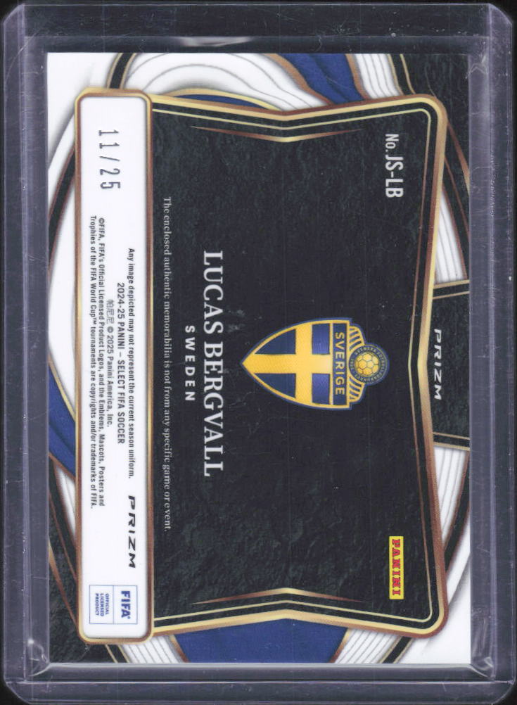 2024-25 Panini Select FIFA #JS-LB Lucas Bergvall Jumbo Swatches Tie-Dye Prizm 11/25 – baksida