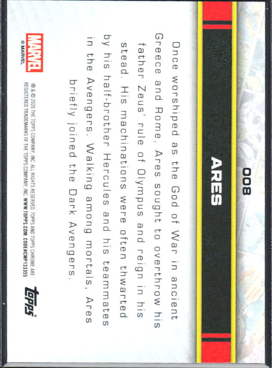 2026 Topps Chrome Marvel Comics #8 Ares RayWave Refractor – baksida