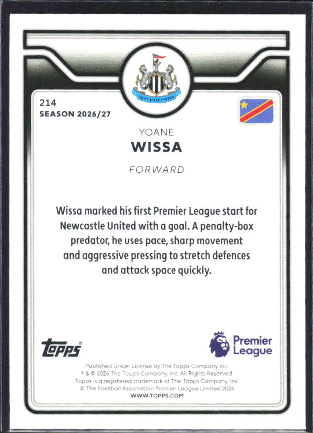 2026-27 Topps Premier League #214 Yoane Wissa – baksida