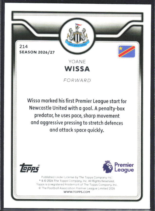 2026-27 Topps Premier League #214 Yoane Wissa – baksida