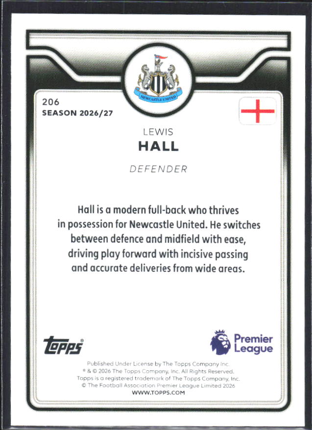 2026-27 Topps Premier League #206 Lewis Hall – baksida