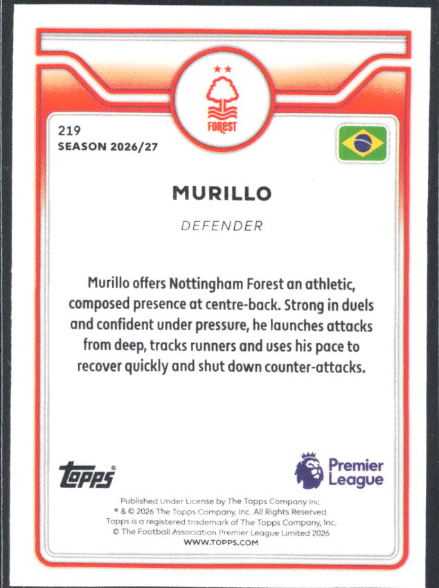 2026-27 Topps Premier League #219 Murillo – baksida