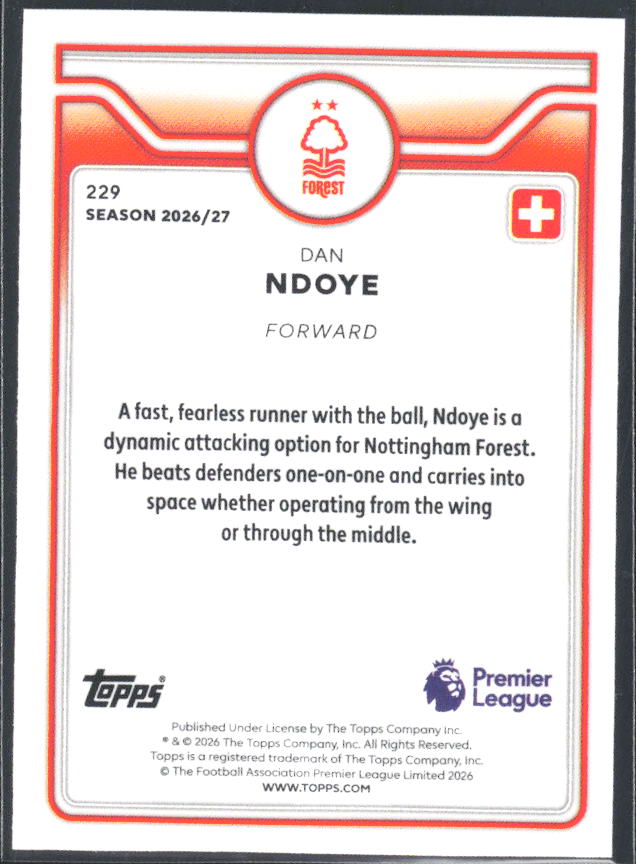 2026-27 Topps Premier League #229 Dan Ndoye – baksida