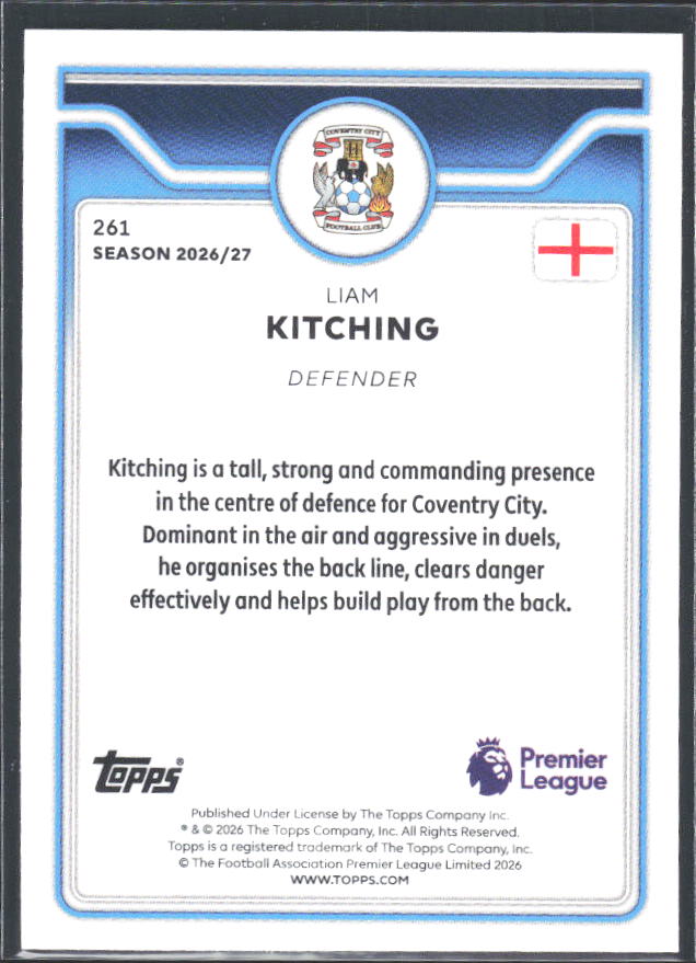 2026-27 Topps Premier League #261 Liam Kitching – baksida