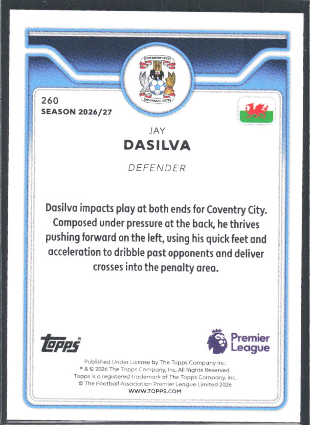 2026-27 Topps Premier League #260 Jay Dasilva – baksida