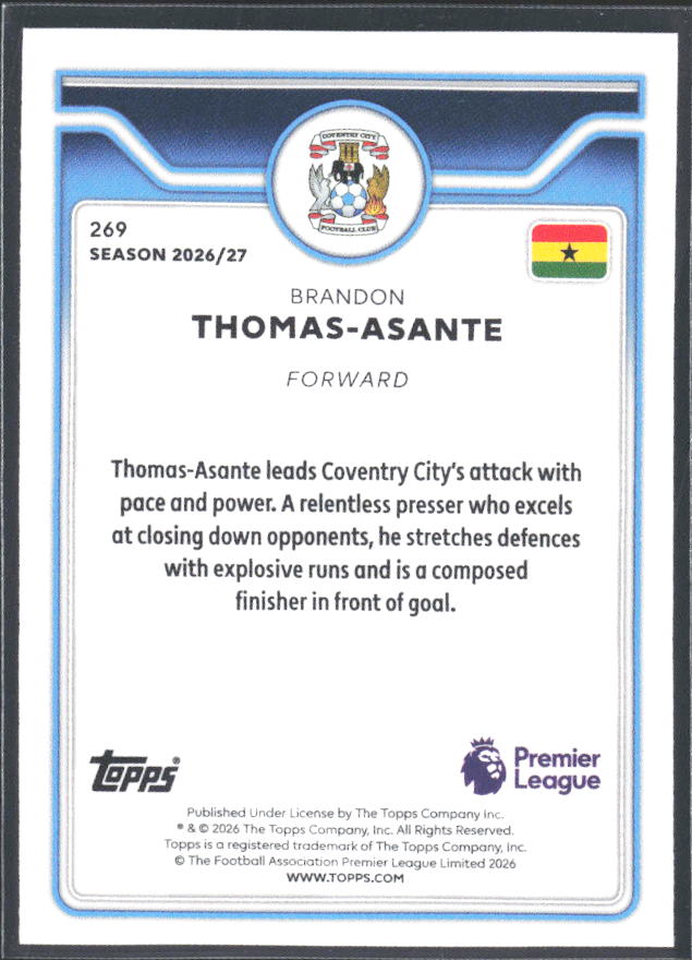 2026-27 Topps Premier League #269 Brandon Thomas-Asante – baksida
