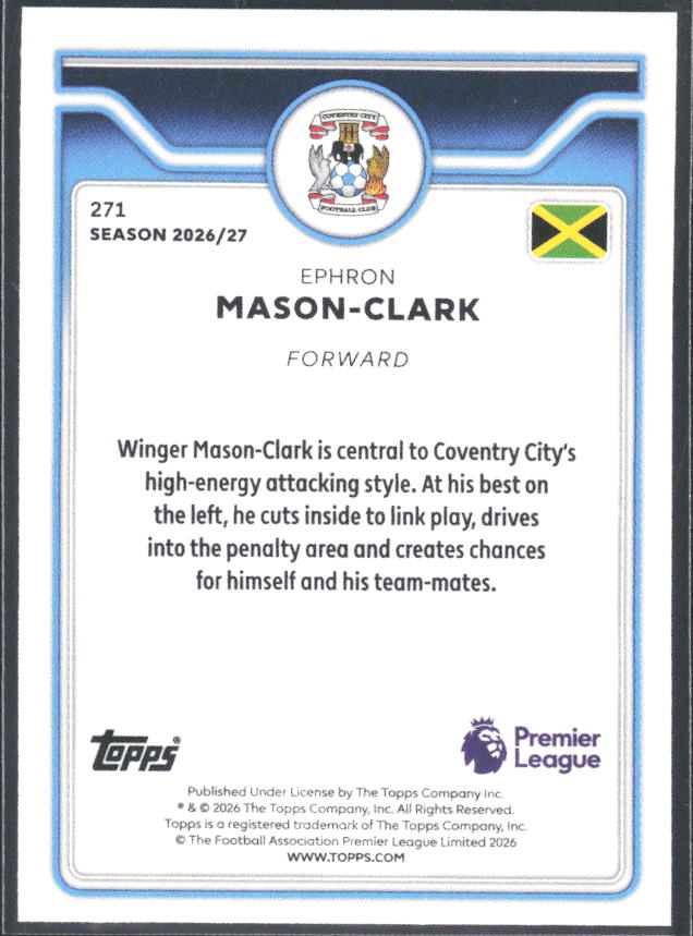 2026-27 Topps Premier League #271 Ephron Mason-Clark – baksida