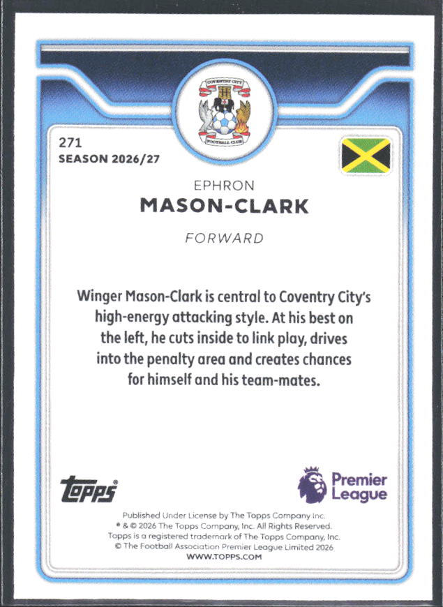 2026-27 Topps Premier League #271 Ephron Mason-Clark – baksida