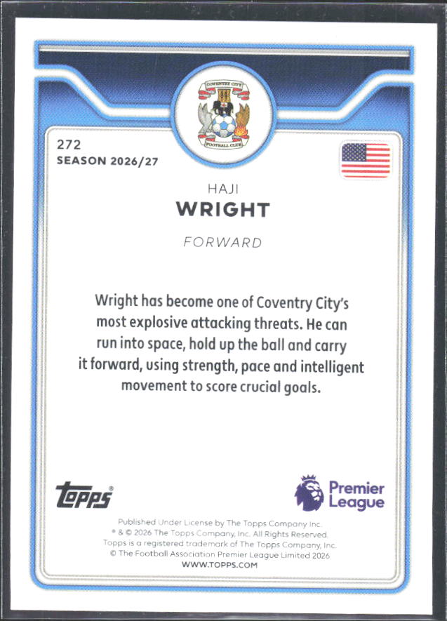 2026-27 Topps Premier League #272 Haji Wright – baksida