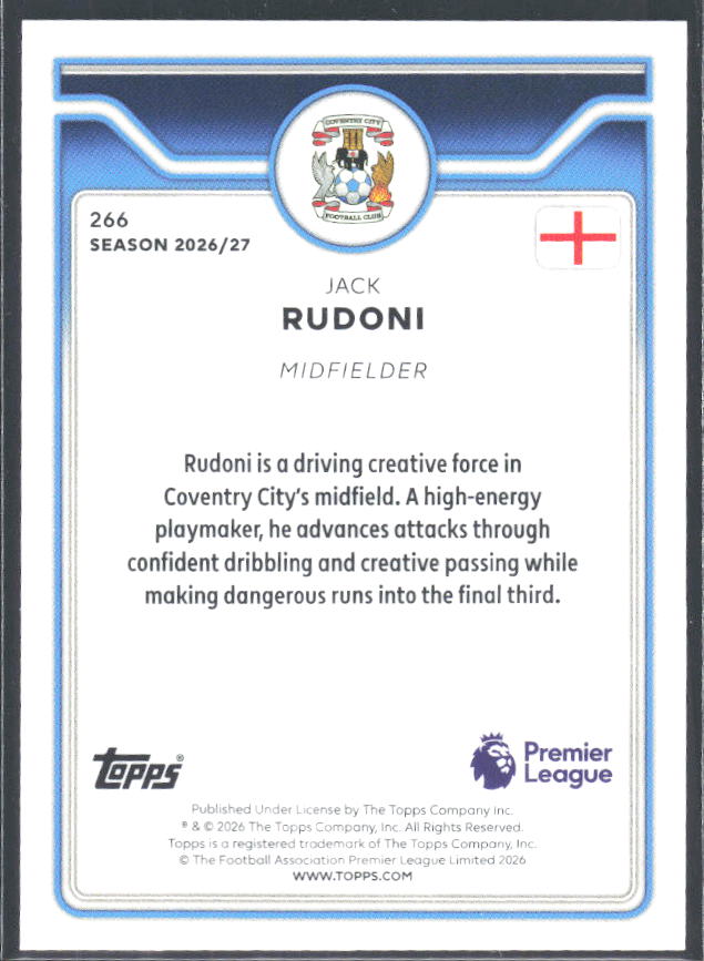 2026-27 Topps Premier League #266 Jack Rudoni – baksida