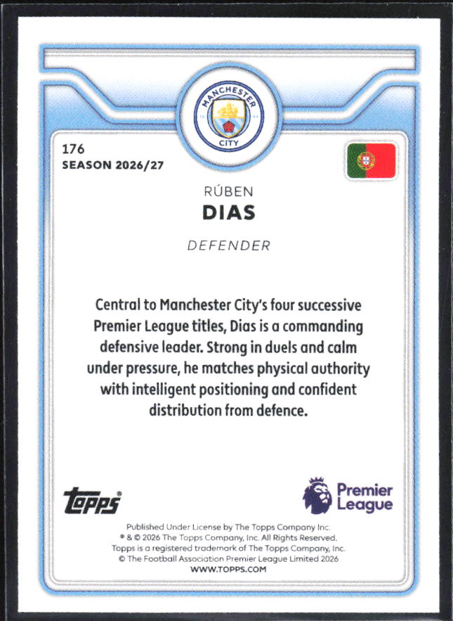 2026-27 Topps Premier League #176 Rúben Dias – baksida