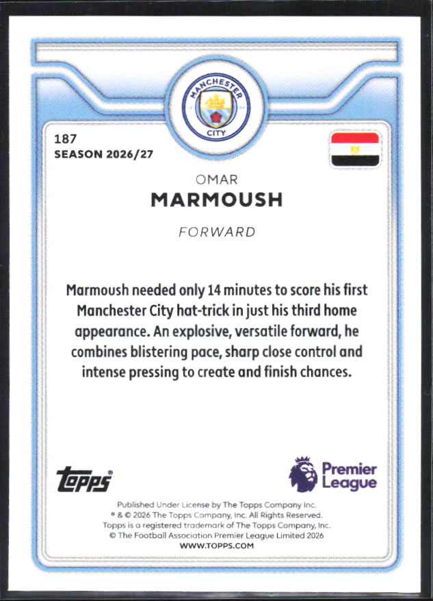 2026-27 Topps Premier League #187 Omar Marmoush – baksida