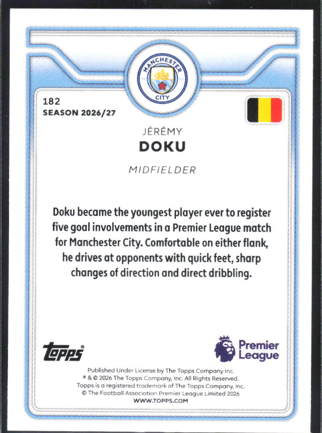 2026-27 Topps Premier League #182 Jérémy Doku – baksida