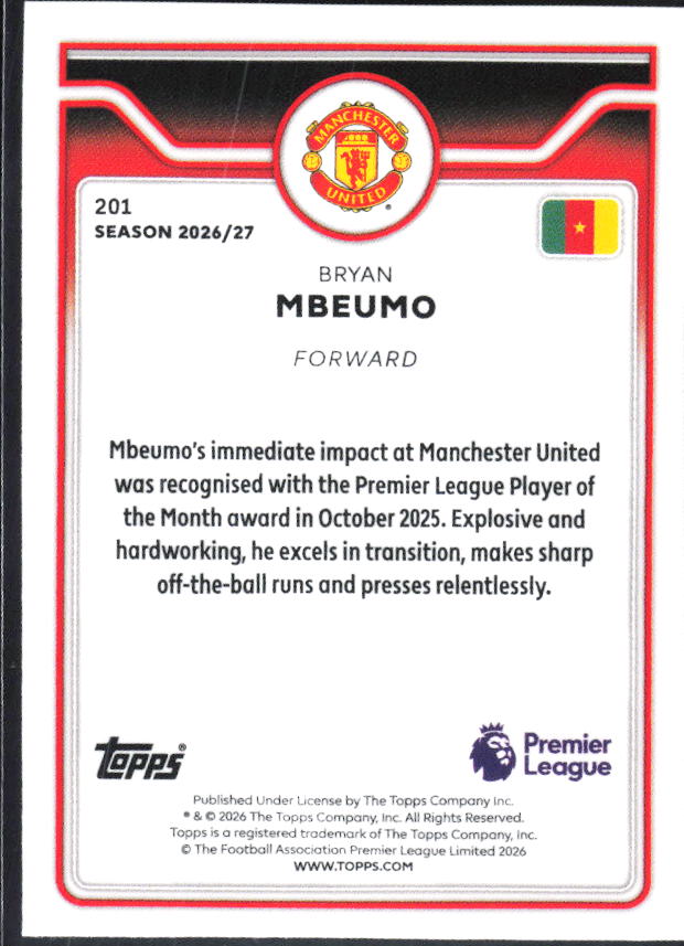 2026-27 Topps Premier League #201 Bryan Mbeumo – baksida
