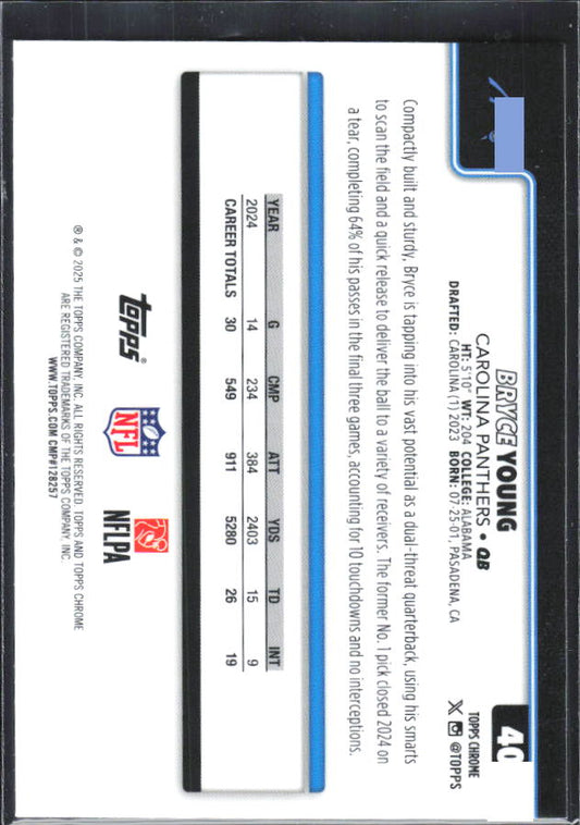 2025 Topps Chrome #40 Bryce Young – baksida