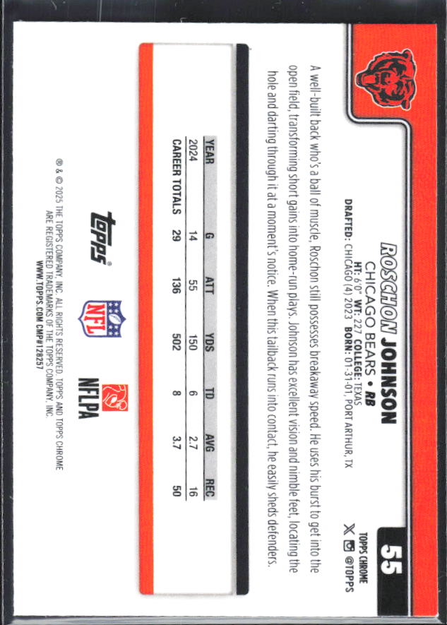 2025 Topps Chrome #55 Roschon Johnson – baksida