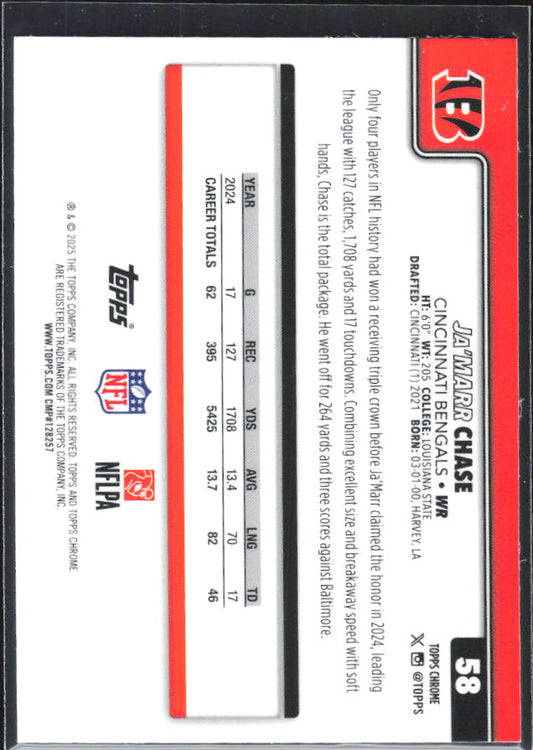 2025 Topps Chrome #58 Ja'Marr Chase – baksida