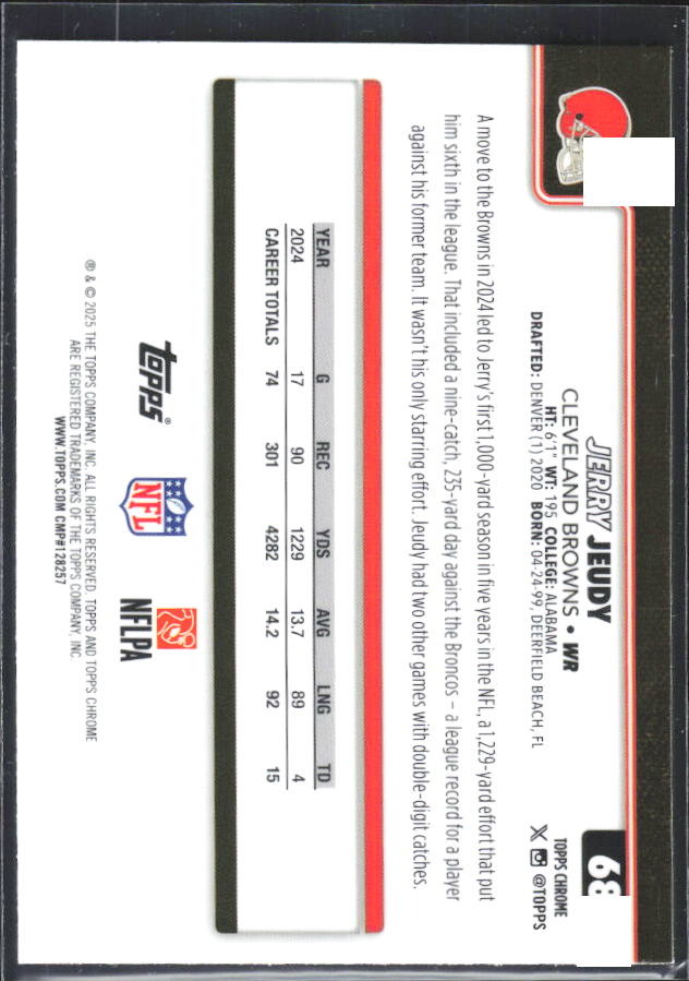 2025 Topps Chrome #68 Jerry Jeudy – baksida