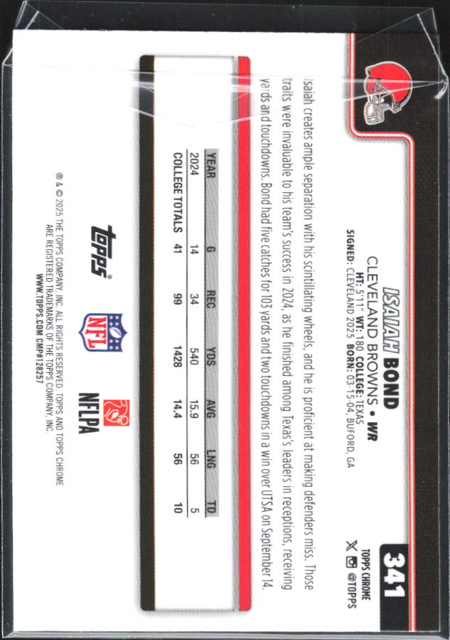 2025 Topps Chrome #341 Isaiah Bond – baksida