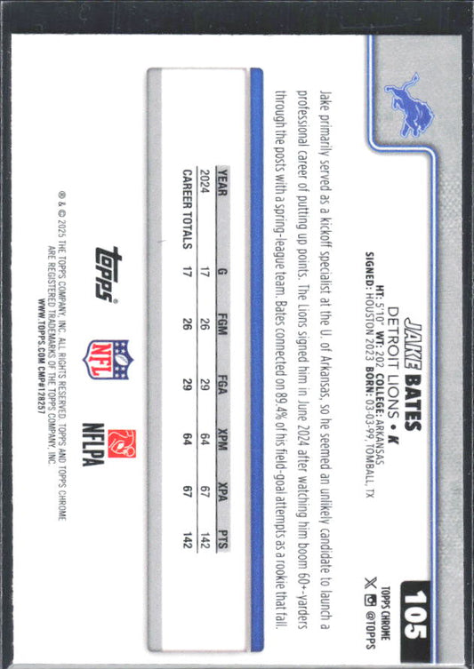 2025 Topps Chrome #105 Jake Bates – baksida