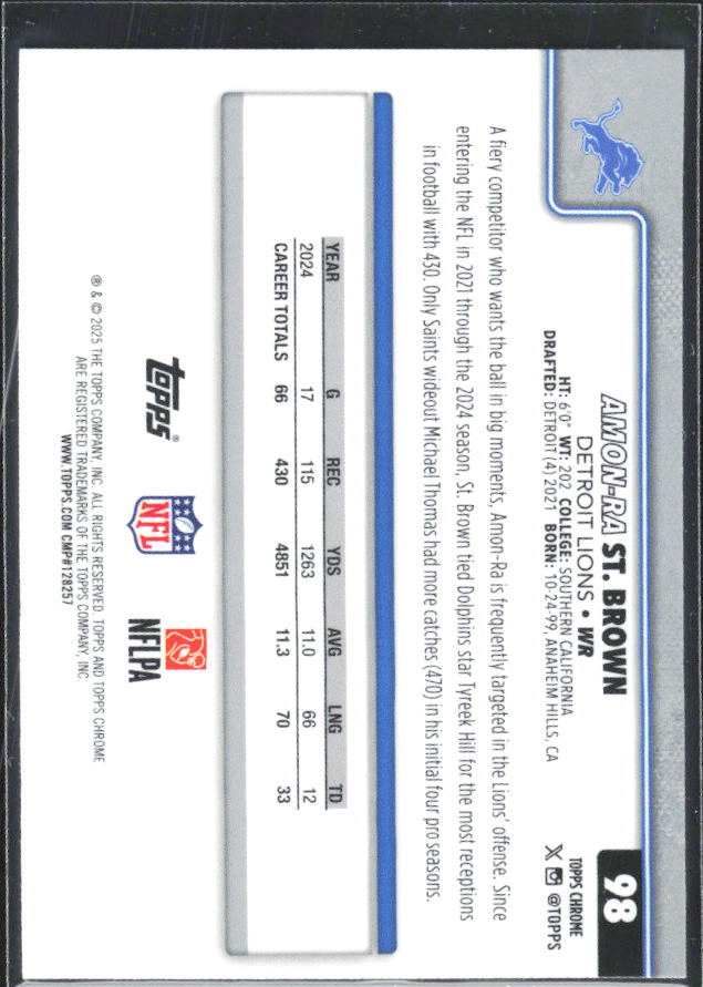 2025 Topps Chrome #98 Amon-Ra St. Brown – baksida