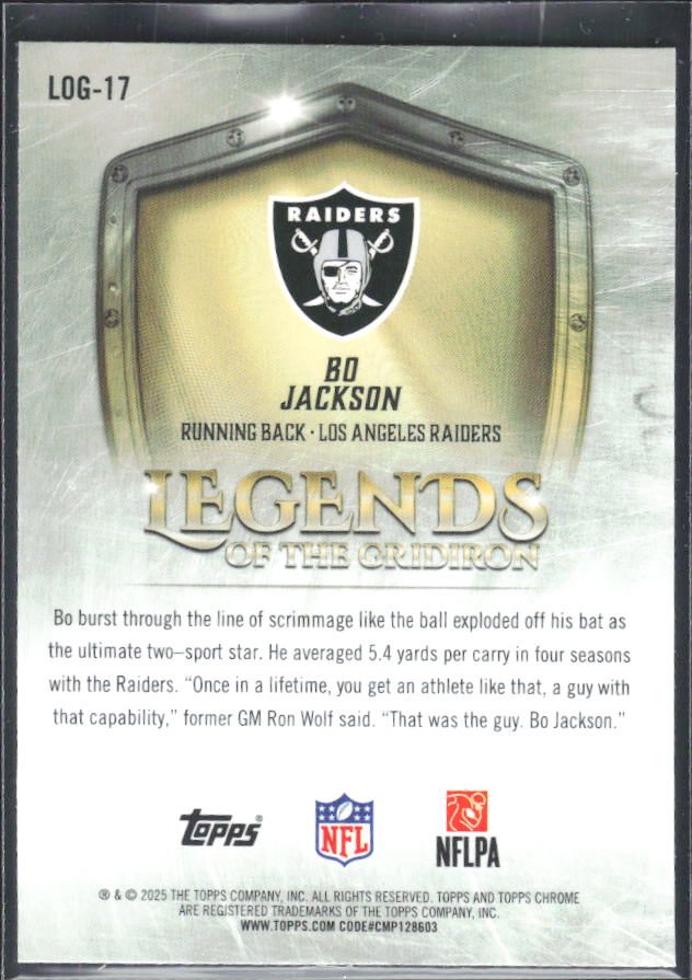 2025 Topps Chrome #LOG-17 Bo Jackson Legends of the Gridiron – baksida
