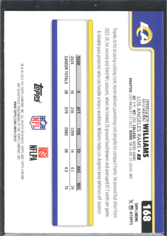 2025 Topps Chrome #168 Kyren Williams – baksida