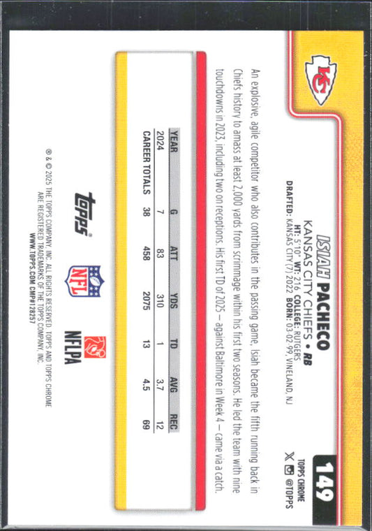 2025 Topps Chrome #149 Isiah Pacheco – baksida