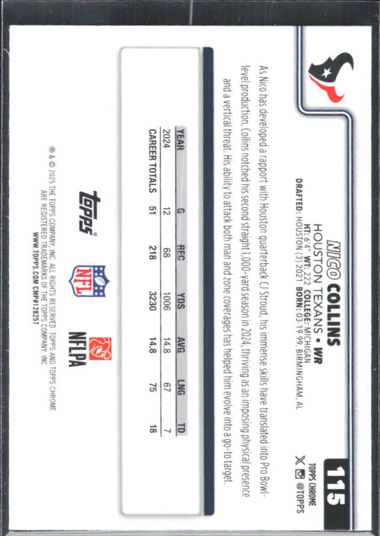 2025 Topps Chrome #115 Nico Collins – baksida