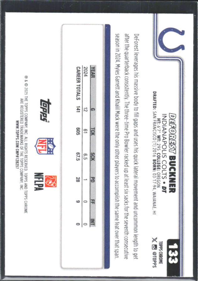 2025 Topps Chrome #133 DeForest Buckner – baksida