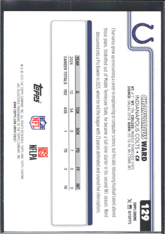 2025 Topps Chrome #129 Charvarius Ward – baksida