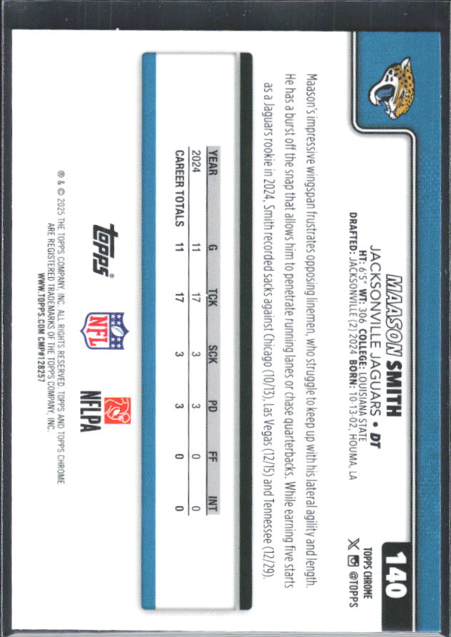 2025 Topps Chrome #140 Maason Smith – baksida