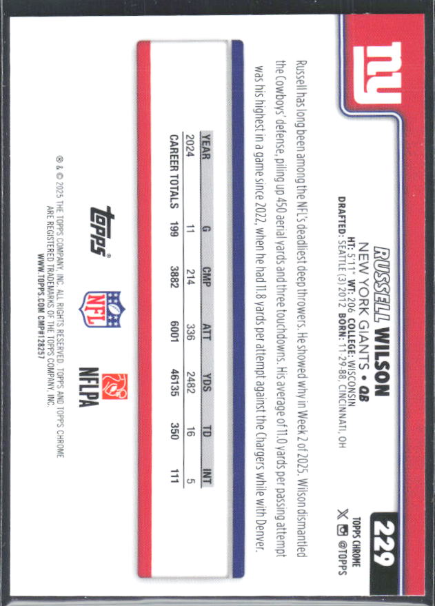 2025 Topps Chrome #229 Russell Wilson – baksida